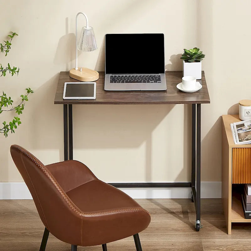 Javlerg Mobile Folding Computer Desk, 31.5 No Assembly Rolling Writing Desk, Space Saving Foldable Laptop Table for Home Office