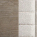 Lyni King Size Bed, Grid Tufted Headboard, Ivory Upholstery, Oak Brown