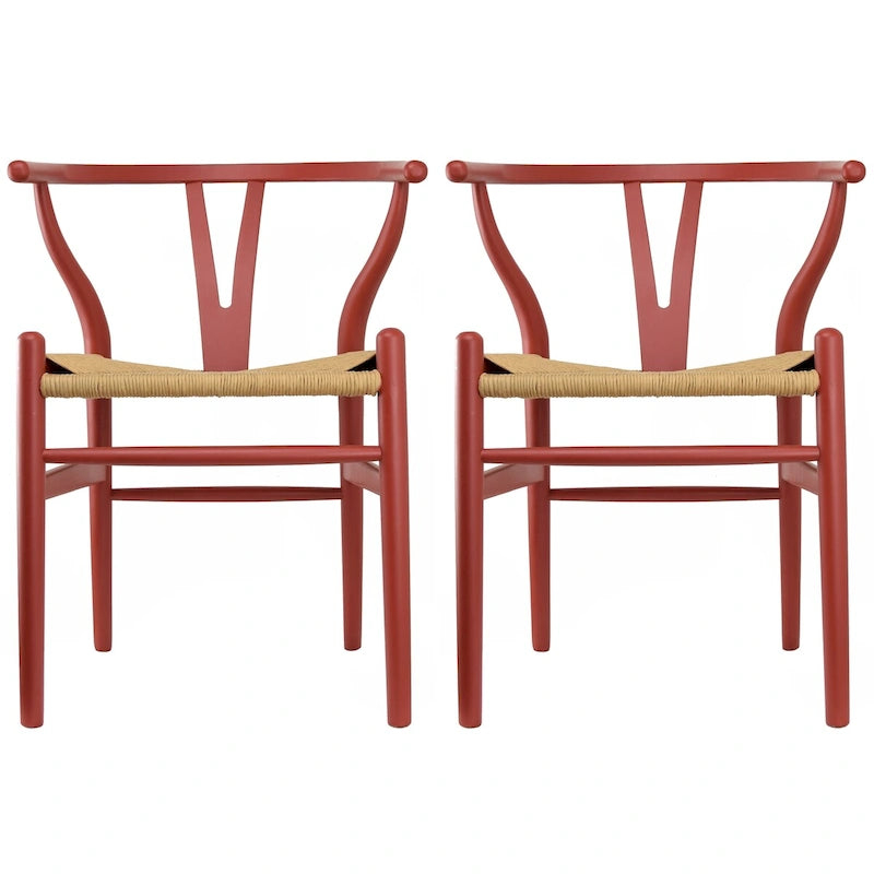 Set of 2 Natural Modern Wood Dining Chair With Back Y Arm Armchair Hemp Seat Home Restaurant Office Desk Work Kitchen