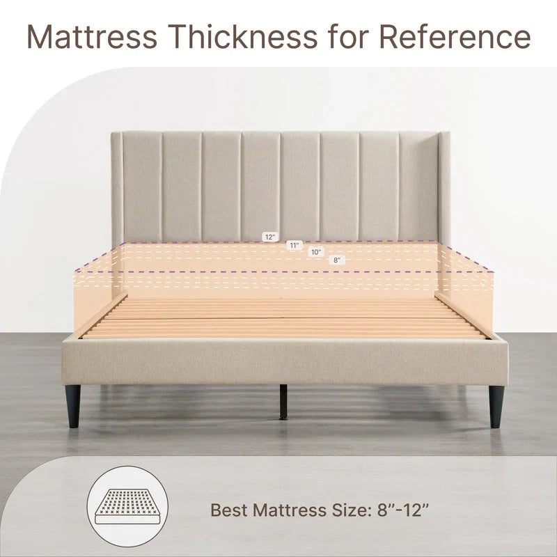 Eleanor Upholstered Platform Bed Frame with Vertical Stripe Headboard