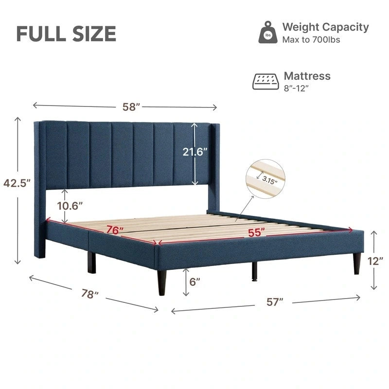 Eleanor Upholstered Platform Bed Frame with Vertical Stripe Headboard